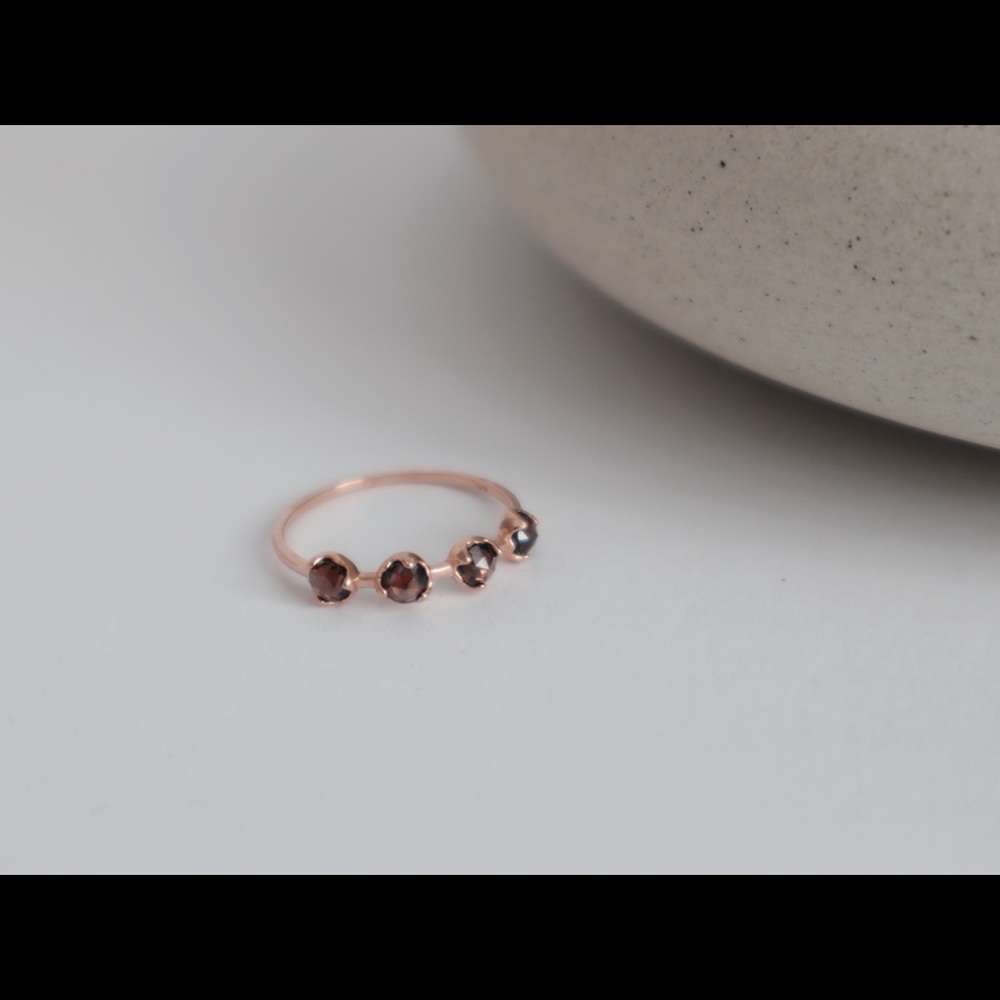 Rose Gold Ring with 4 Brown Gemstones, Dainty Gemstone Stackable Ring